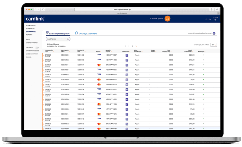 Αναλυτικά στοιχεία που αφορούν τη συνεργασία σας με την Cardlink.